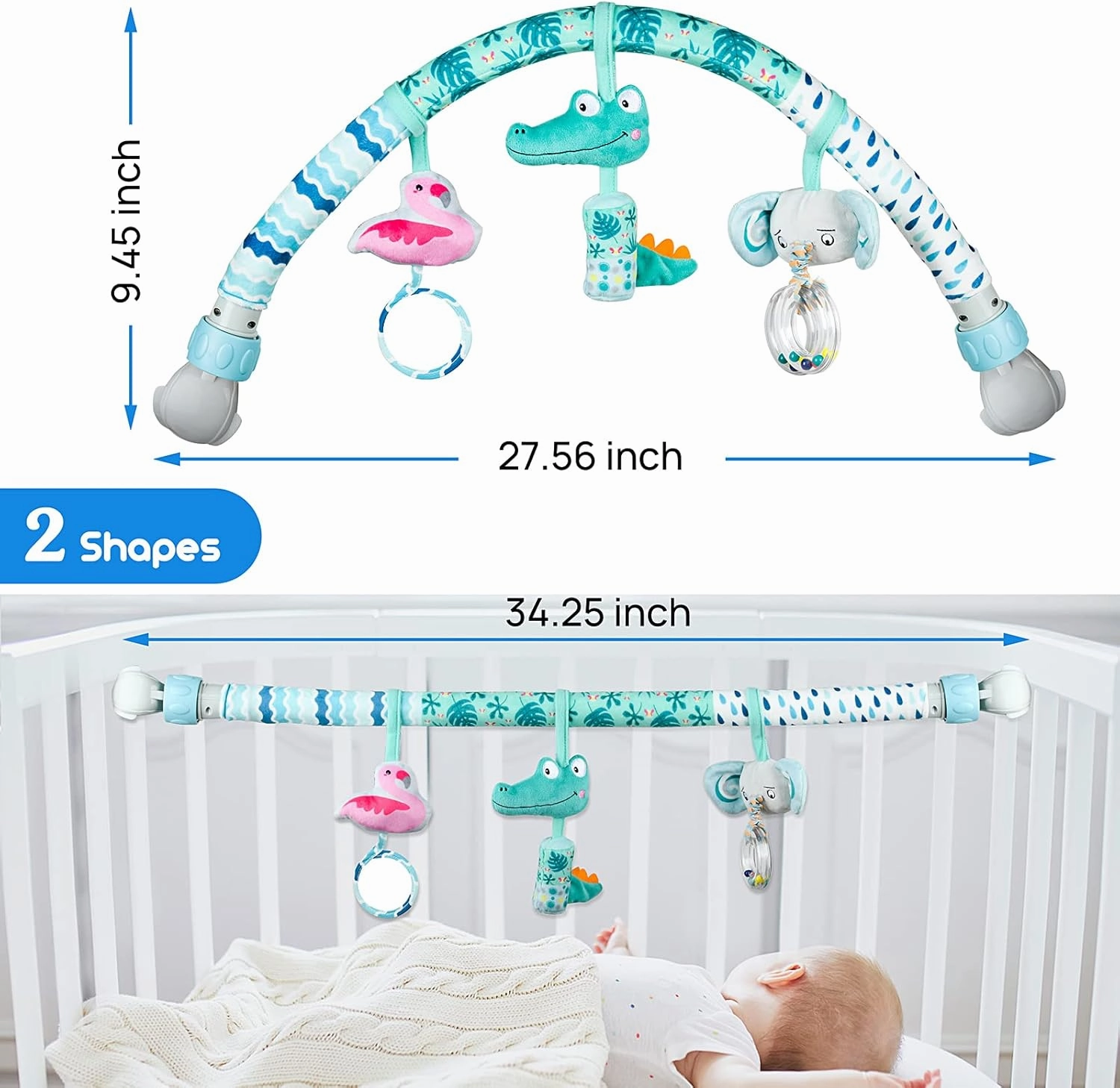 SAMMAS Baby Stroller Arch Toys, Mobile for Bassinet Crib, Detachable Activity Musical Animal Arch Toys with Rattles BB Squeaker Teether (Forest)