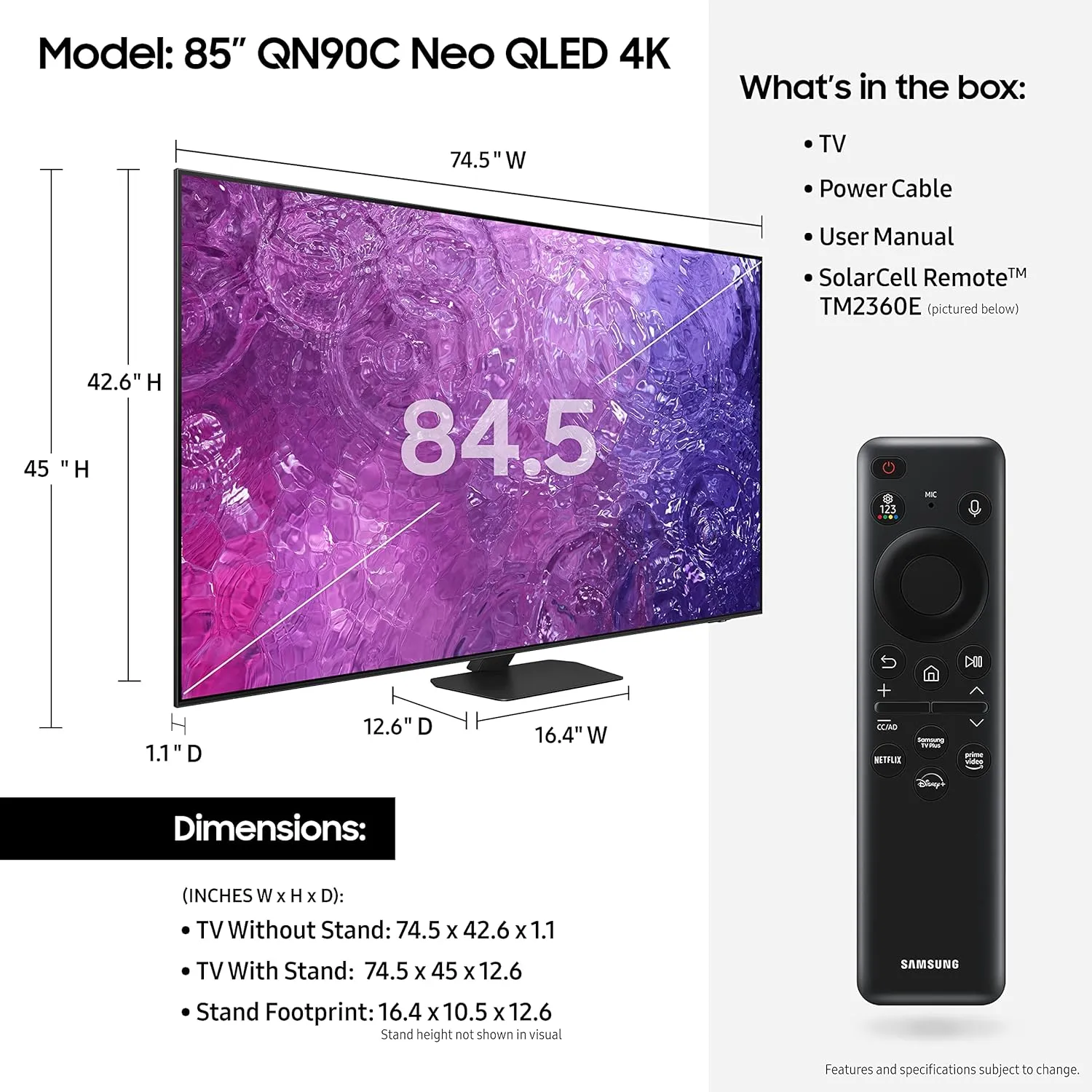 SAMSUNG 85-Inch Class Neo QLED 4K QN90C Series Neo Quantum HDR , Dolby Atmos, Object Tracking Sound , Anti-Glare, Gaming Hub, Q-Symphony, Smart TV with Alexa Built-in (QN85QN90C, 2023 Model)