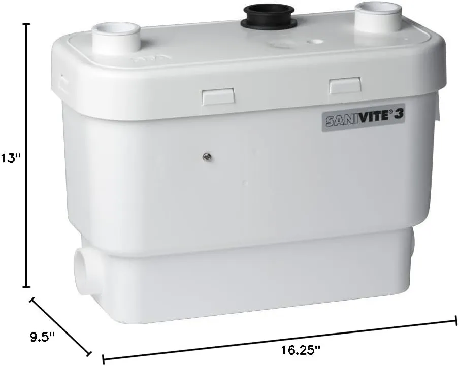SANIFLO SANIVITE 0.4HP Drain Pump (USA certification: CSA) – Gray Water Pump – Limited WARRANTY 4 YEARS - Laundry, Kitchen, Bathroom, Shower & Bathtub –16ft Vertical/150ft Horizontal Discharge.