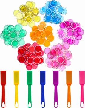 Sanwuta 7 Colors Magnetic Bingo Wands 200 Metal Translucent Chips Easy to Pick up Magnetic Bingo Chips Stem Kits for Science Learning Counting Family Game Night Activities