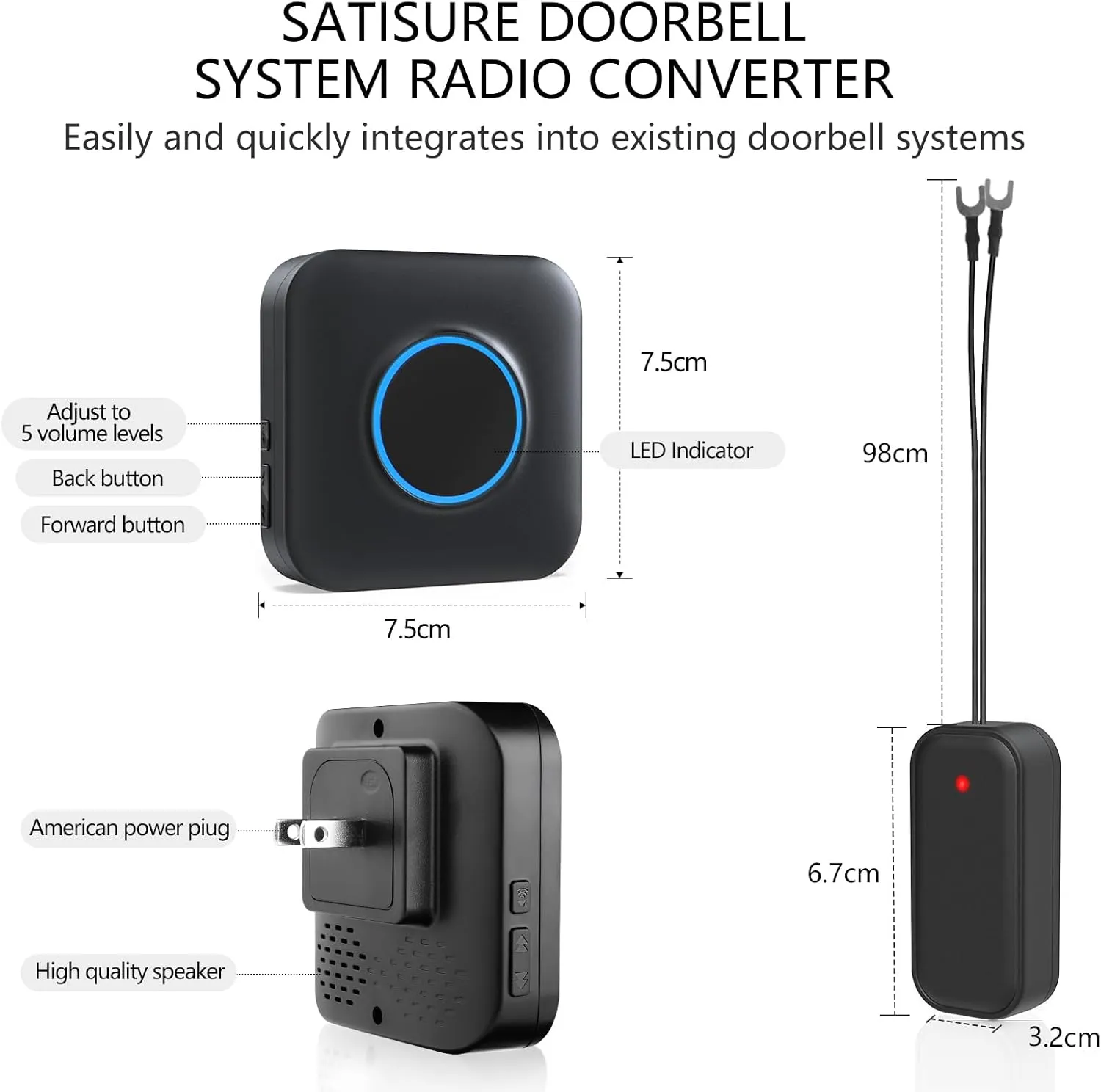Satisure Wireless Doorbell Chime Video Doorbell Extender - Compatible with Blink Video Doorbell (1 Video Doorbell Extender 2 Receiver）