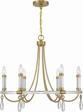 Savoy House 1-7716-6-195 Mayfair Traditional Round Candle Chandelier with Clear Acrylic Frame & Crystal Drops, 6-Light 360 Total Watts, 24" H x 26" W, Warm Brass & Chrome