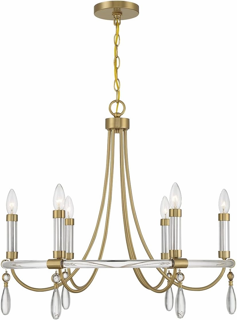 Savoy House 1-7716-6-195 Mayfair Traditional Round Candle Chandelier with Clear Acrylic Frame & Crystal Drops, 6-Light 360 Total Watts, 24" H x 26" W, Warm Brass & Chrome