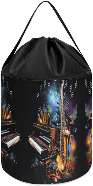 Saxophone And Piano Toy Storage Drawstring Bags Reusable Organizing Bucket Bags Building Block Storage Bag Travel Bag Case with Visible Top for Building Blocks Tiles Board Game
