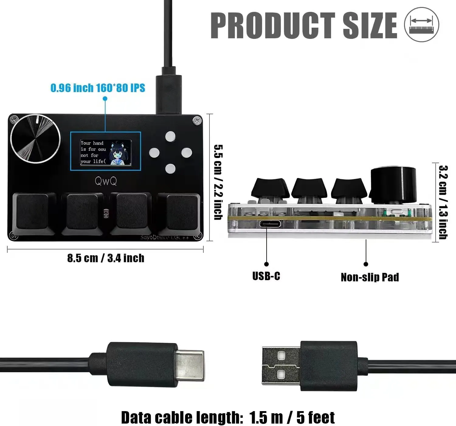 SayoDevice O3C   OSU Keyboard Rapid Trigger Hall Switches Magnetic Linear Switches Keyboard with Knob and Screen,Copy Paste,Shotcut,Macro Hotswap Mini Keypad (Black)