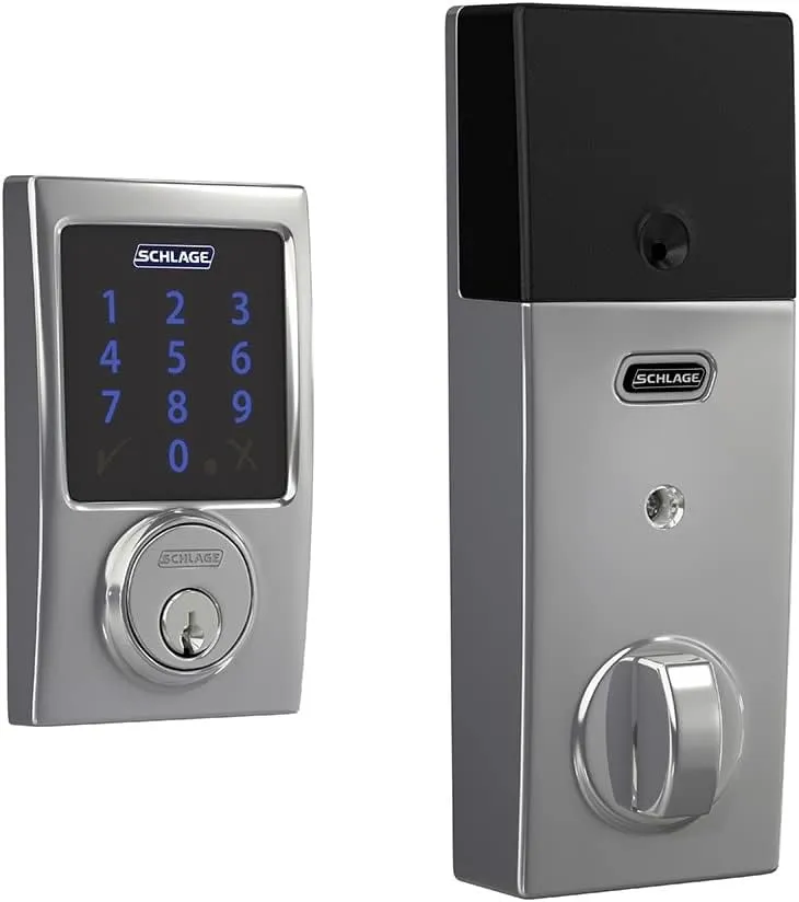 SCHLAGE BE469ZP CEN 626 Connect Smart Deadbolt With Alarm Inbuilt Century Trim In Satin Chrome