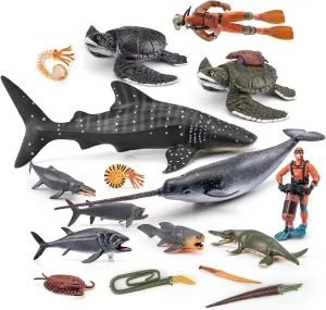 Sea Animals Scuba Diver Toy Bath Toy 18PCS Scuba Diver Action Figure Deep Sea Adventure Toys for Kids Ages 4-8 Educational Science Sharks Figurines Whale Toys