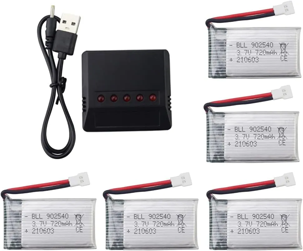 sea jump 5in1 Charger 5pcs 3.7V 720mah Battery for Syma X5c X5c-1 X5 X5sc X5sw H5c V931 S5c Fq36 UFO 3000 UDI U45 U45w T5w Jjrc H42 Ss40 Goolrc T32
