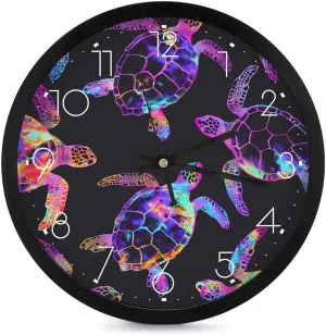 Sea Turtle Wall Clock 10 Inch Silent Non-ticking Battery Operated Decorative Clock for Kitchen Bedroom