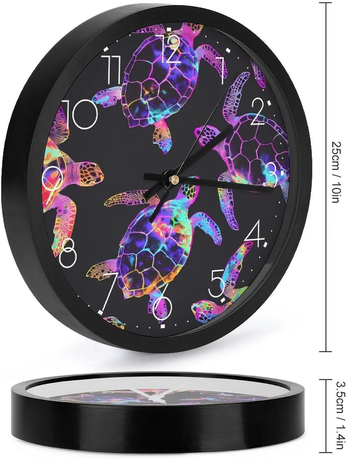 Sea Turtle Wall Clock 10 Inch Silent Non-ticking Battery Operated Decorative Clock for Kitchen Bedroom