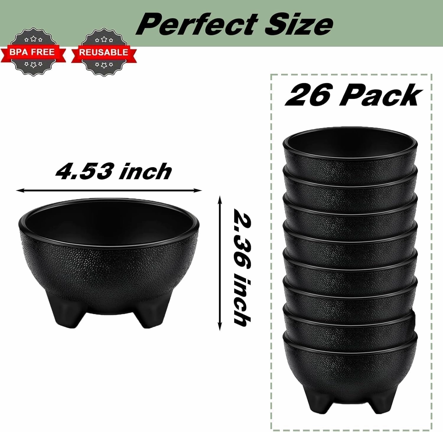 Set of 26 Salsa Bowls, Mexican Salsa Bowls, 10.6 oz Plastic Guacamole Bowl, Salsa Containers for Parties, Bowls Sets for Sauce, Chips, Dip, Nuts, Candy