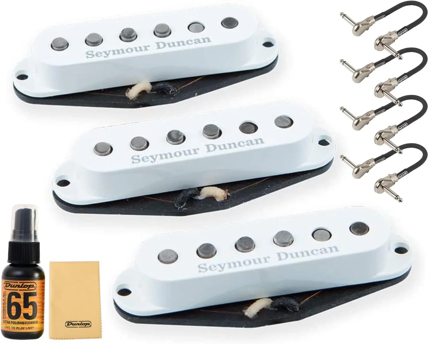 Seymour Duncan SSL-1 California 50's Strat Vintage Pickup Set - Bundled with 4 MXR Patch Cables and Dunlop Polishing Kit