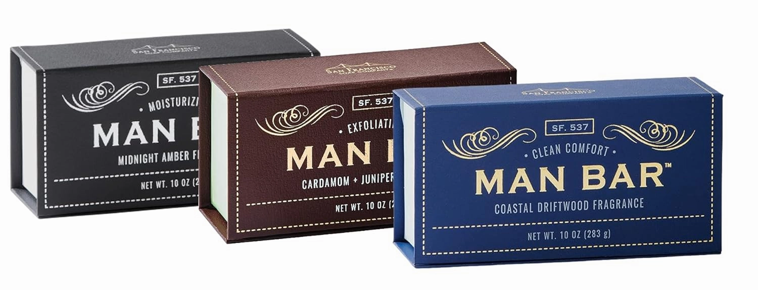 SFS Company Man Bar Set of 3 10 oz. Soap Bars (Coastal Driftwood, Cardamom Juniper, Midnight Amber)