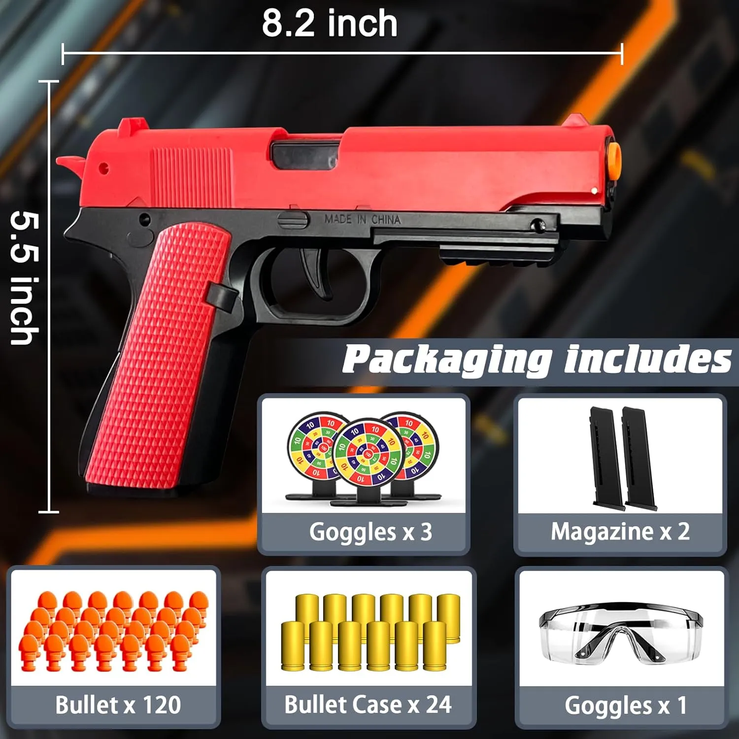 Shell Ejecting Toy Gun Semi Automatic Toy Pistol with 120 Bullets, Soft Bullet Toy Gun for Boys, Outdoor Shooting Game Educational Model Toy Model, Gift for Kids Age 8  (Red)
