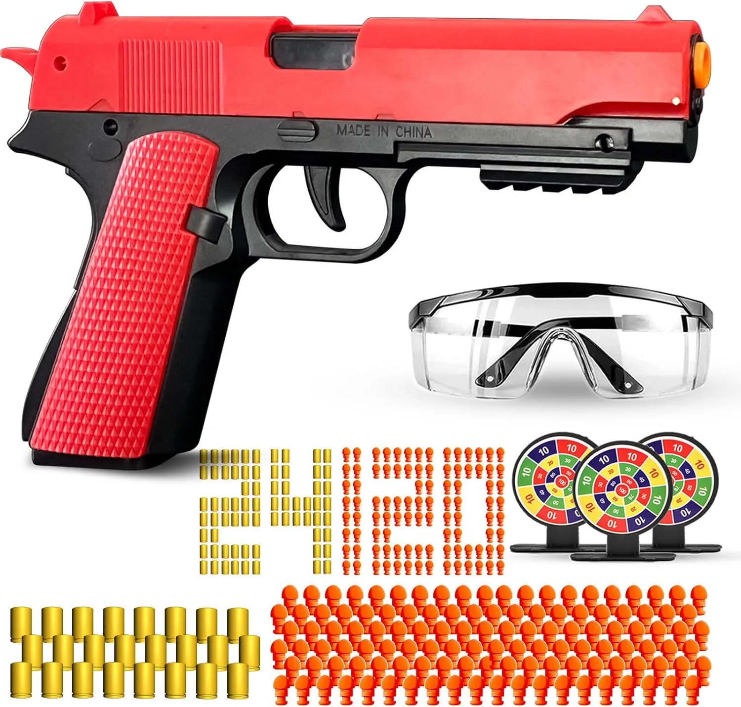 Shell Ejecting Toy Gun Semi Automatic Toy Pistol with 120 Bullets, Soft Bullet Toy Gun for Boys, Outdoor Shooting Game Educational Model Toy Model, Gift for Kids Age 8  (Red)