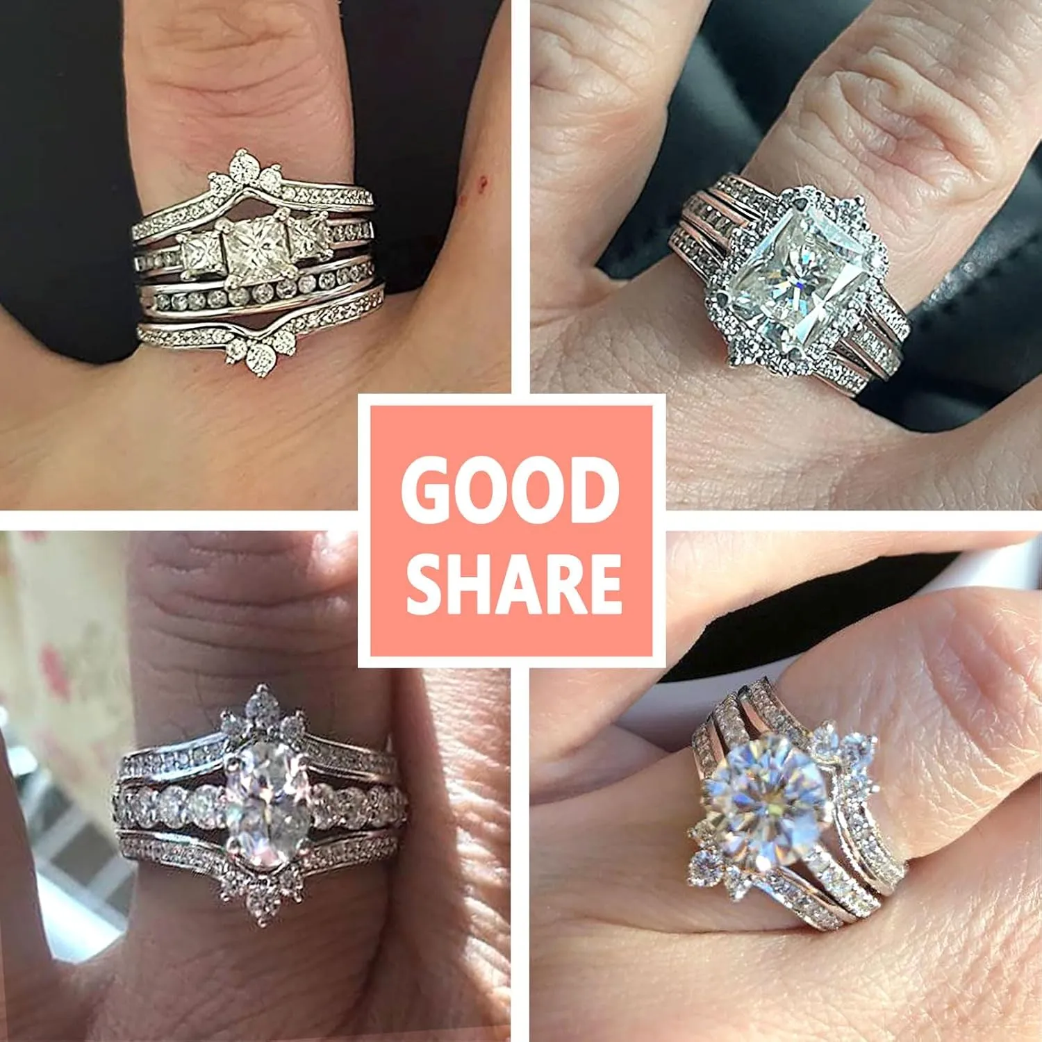 SHELOVES Crown Wedding Ring Guard Enhancers Round Cubic Zirconia 925 Sterling Silver Stack Wrap for Women 5-12