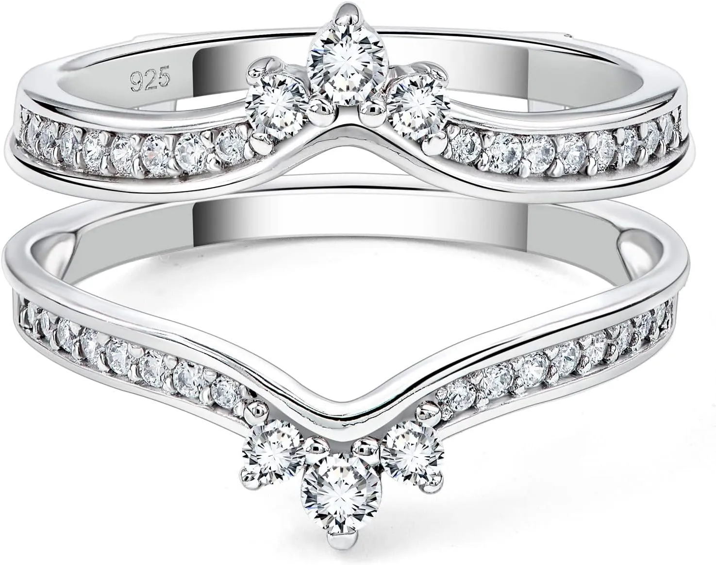 SHELOVES Crown Wedding Ring Guard Enhancers Round Cubic Zirconia 925 Sterling Silver Stack Wrap for Women 5-12