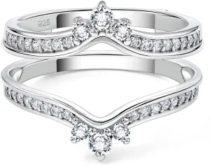 SHELOVES Crown Wedding Ring Guard Enhancers Round Cubic Zirconia 925 Sterling Silver Stack Wrap for Women 5-12