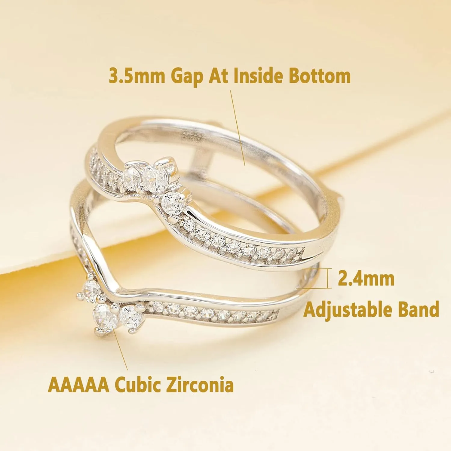 SHELOVES Crown Wedding Ring Guard Enhancers Round Cubic Zirconia 925 Sterling Silver Stack Wrap for Women 5-12