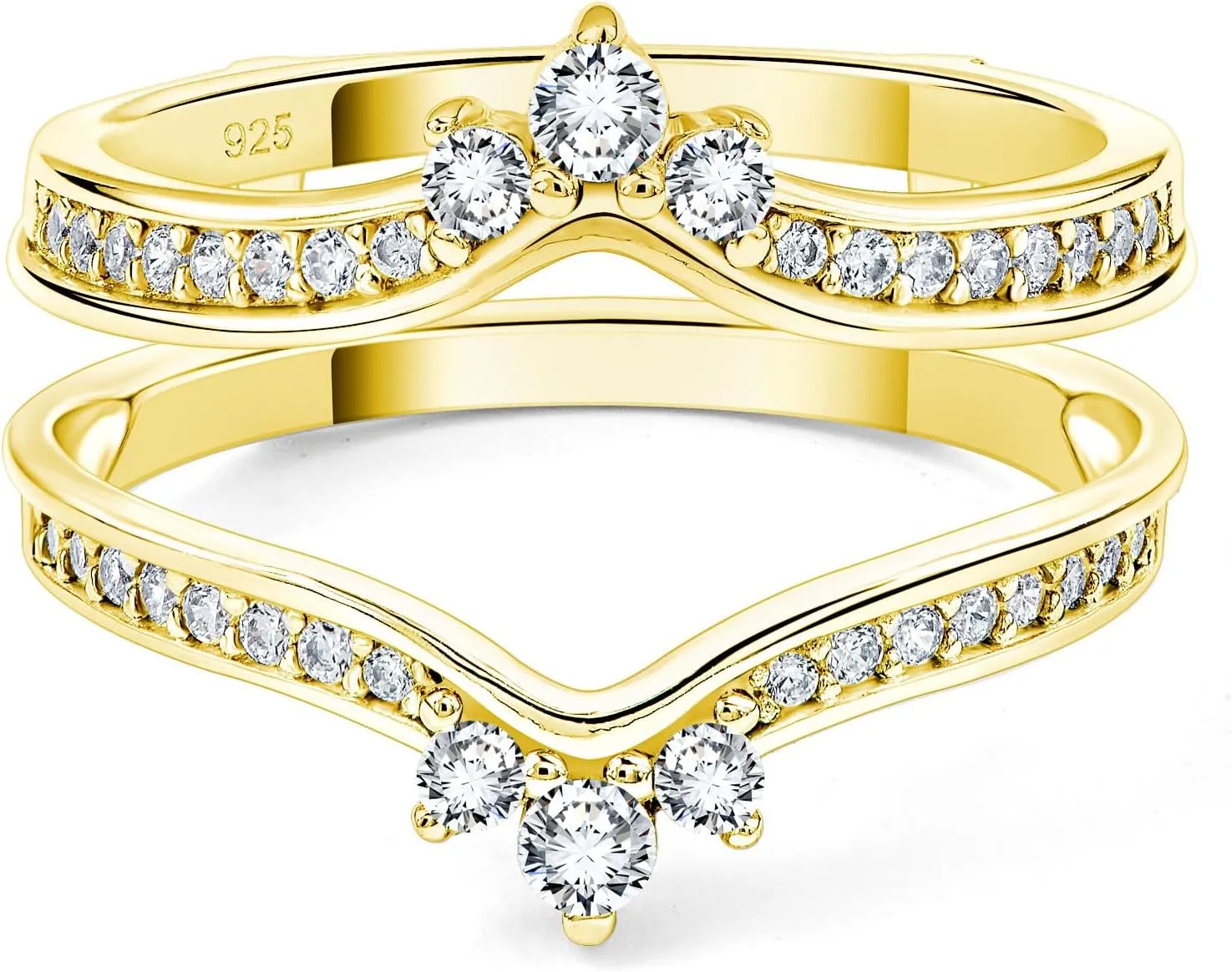 SHELOVES Crown Wedding Ring Guard Enhancers Round Cubic Zirconia 925 Sterling Silver Stack Wrap for Women 5-12