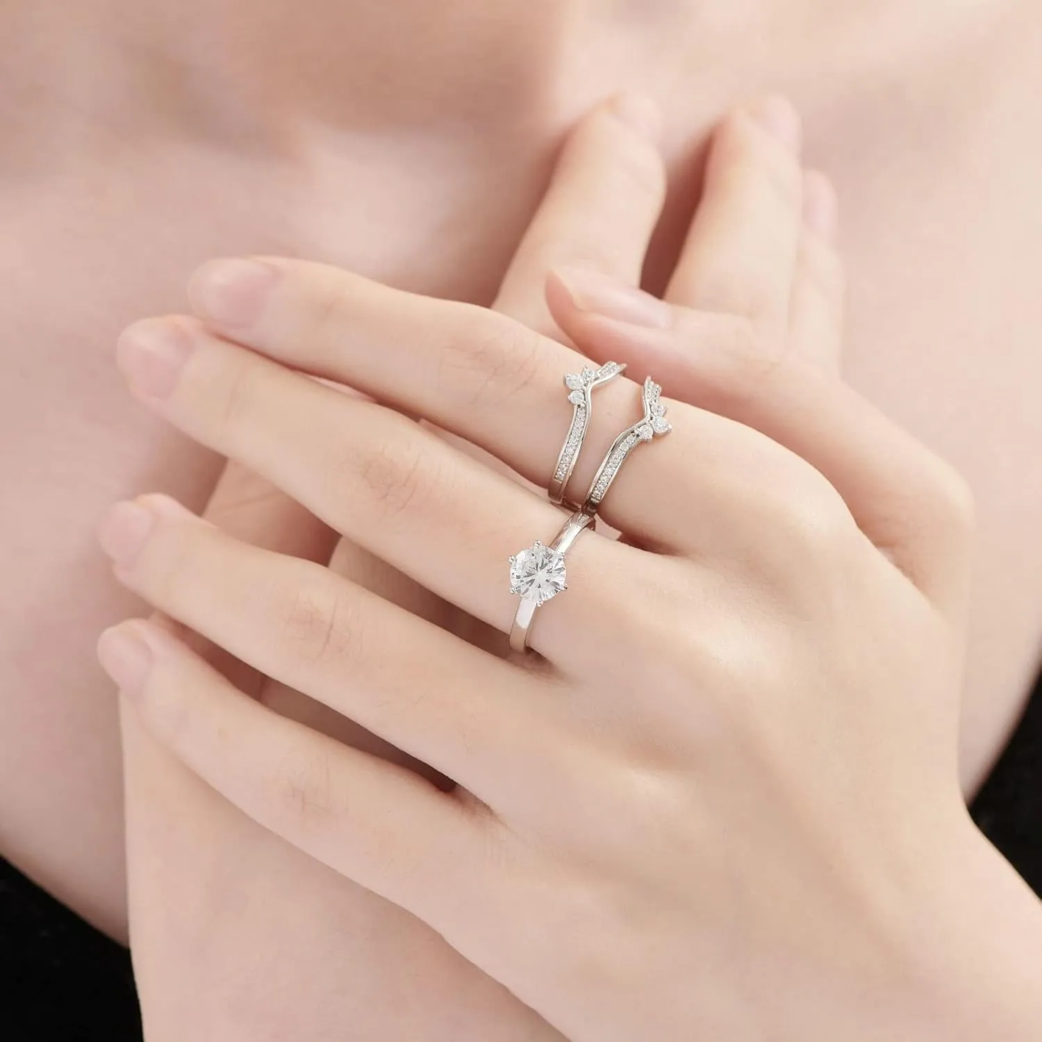 SHELOVES Crown Wedding Ring Guard Enhancers Round Cubic Zirconia 925 Sterling Silver Stack Wrap for Women 5-12