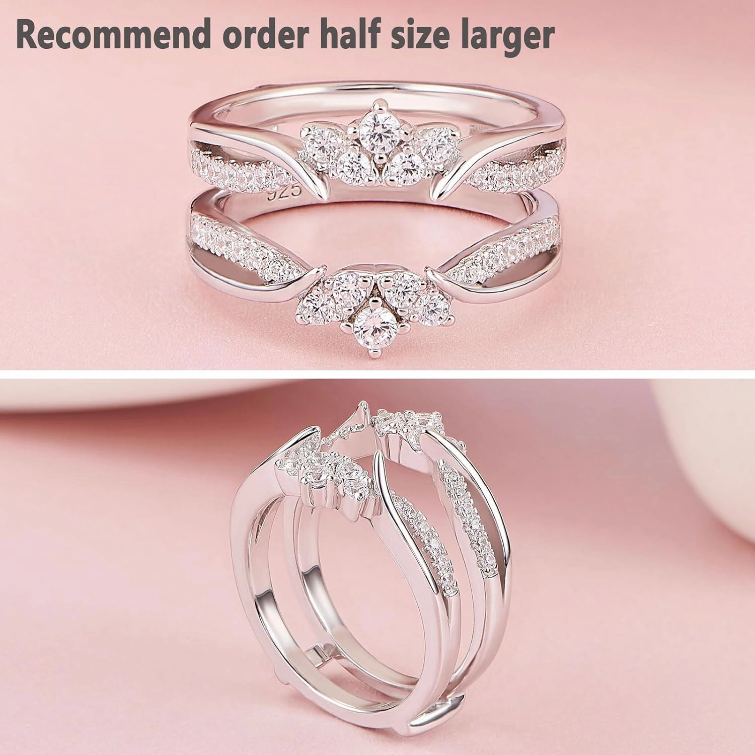 SHELOVES Rose Gold Plated Guard Ring Enhancers for Engagement Rings AAAAA Cz 925 Sterling Silver 5-12