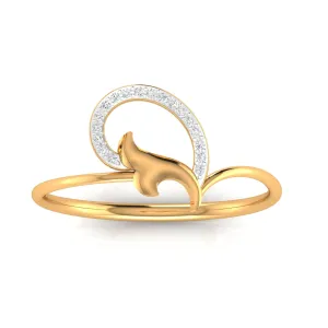 Silver Yellow Gold Adjustable Dolphin-Inspired Diamond Loop Ring For Woman