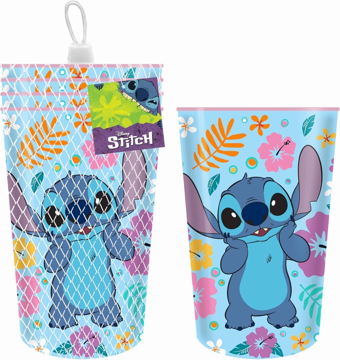 Silver Buffalo Lilo and Stitch Flower Toss 4pc 22oz Plastic Cup Set