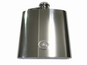 Silver Toned Etched Oval Helicopter 6oz Flask