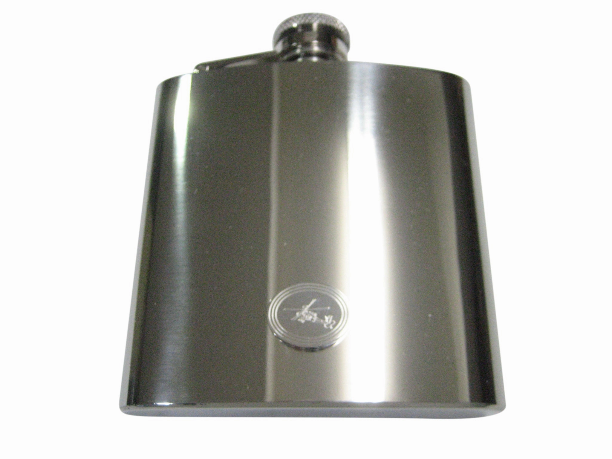 Silver Toned Etched Oval Helicopter 6oz Flask