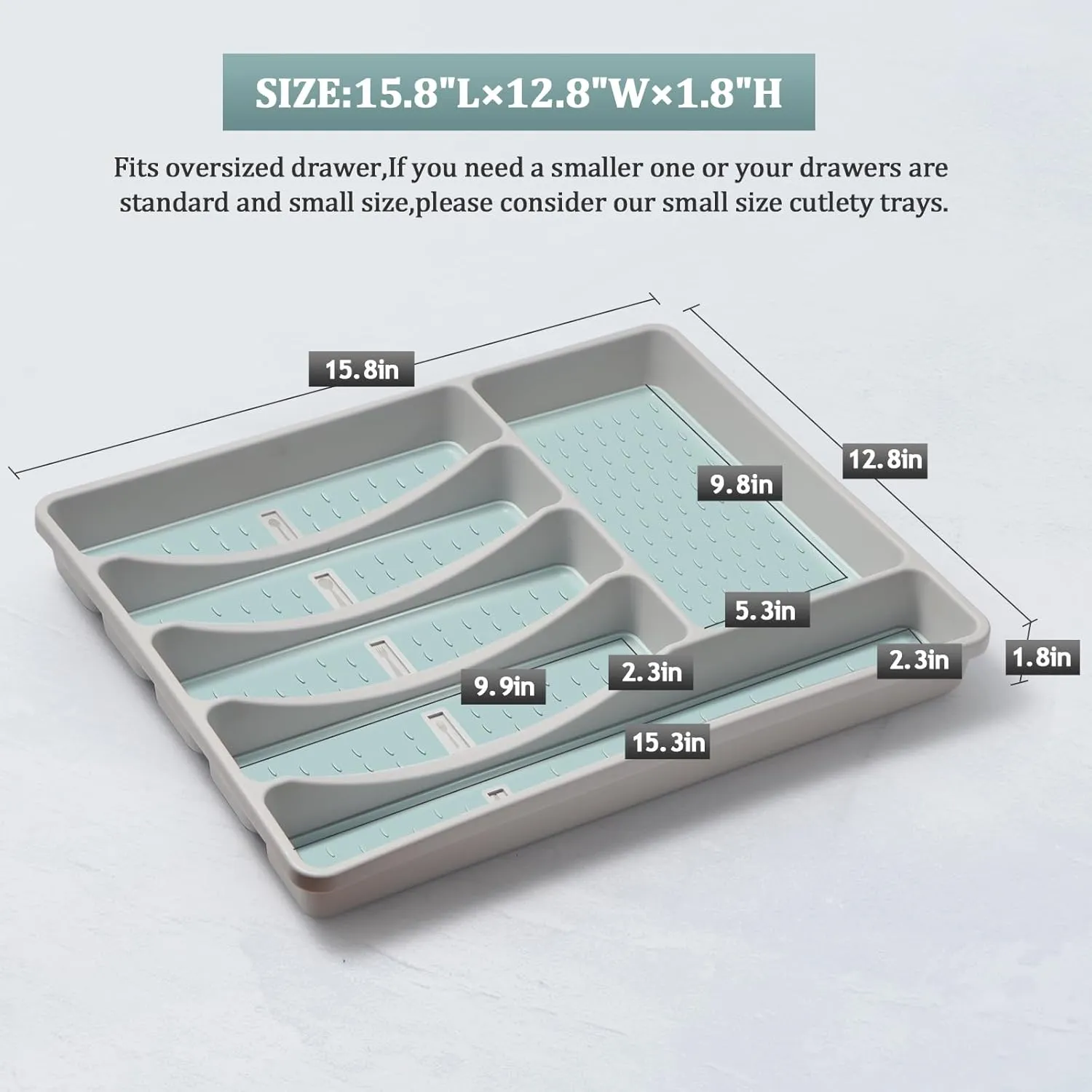 Silverware Organizer with Cutlery Icons，Silverware Tray for Kitchen Drawer，Plastic Flatware Tableware Cultery Drawer Organizer Utensil Organizer with Non-slip TPR Linings，6-Compartment