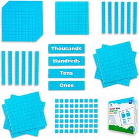 Simply magic 131 4 PCS Jumbo Blue Magnetic Base Ten Blocks for Math   Headings - Math Manipulatives, Base 10 Blocks, Place Value Manipulatives Magnets, Counters for Kids, Classroom Must Haves