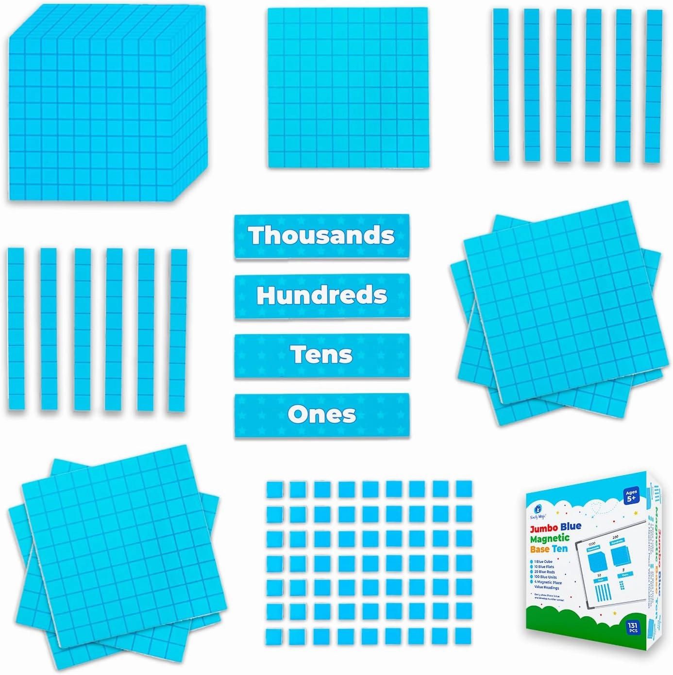 Simply magic 131 4 PCS Jumbo Blue Magnetic Base Ten Blocks for Math   Headings - Math Manipulatives, Base 10 Blocks, Place Value Manipulatives Magnets, Counters for Kids, Classroom Must Haves