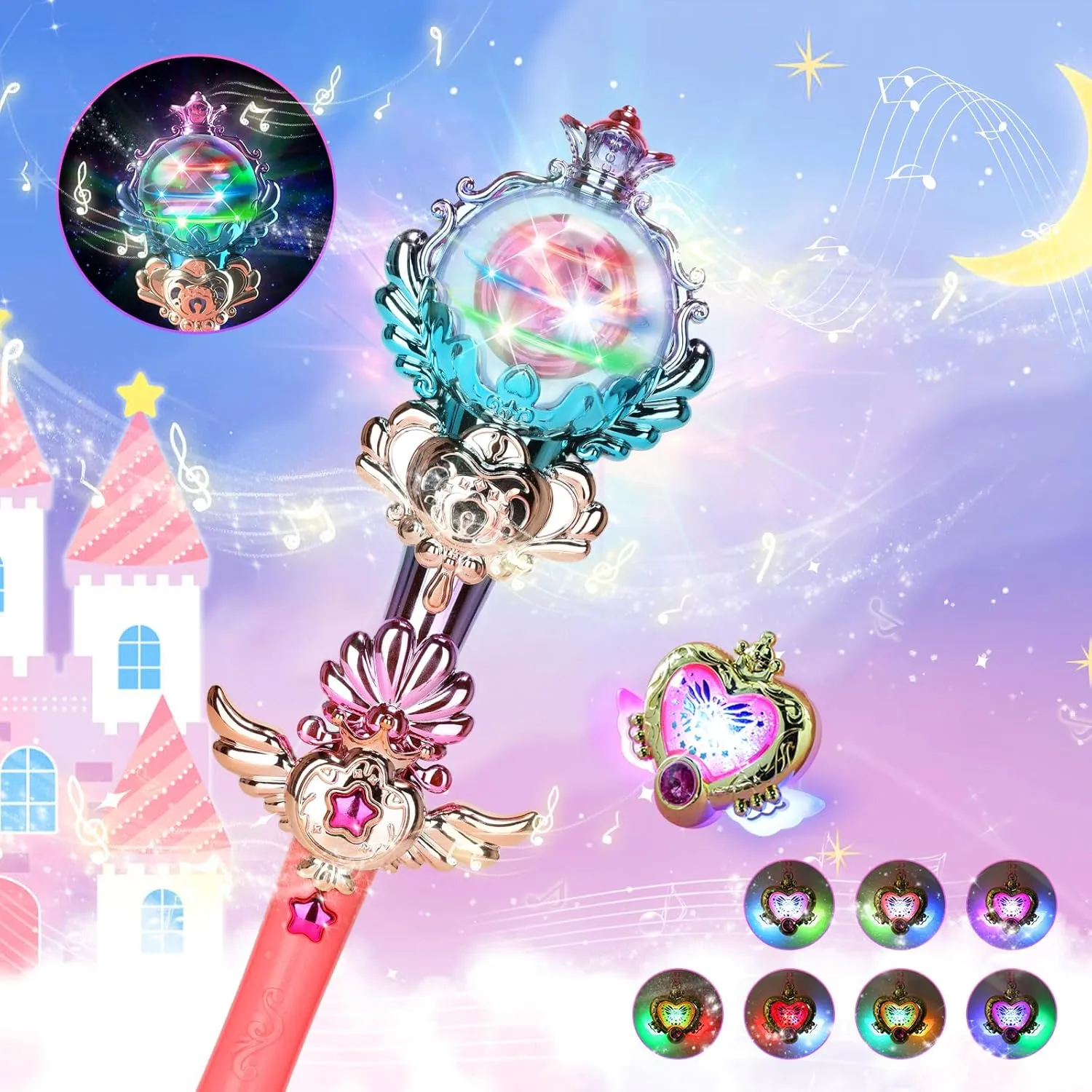 Skirfy Princess Toys Magic Wand for Girls, Fairy Wand with Spinning LED Light and Sound, Girl Thanksgiving Birthday Party Favors for Kids Age 3 4 5 6 7 8 9 10