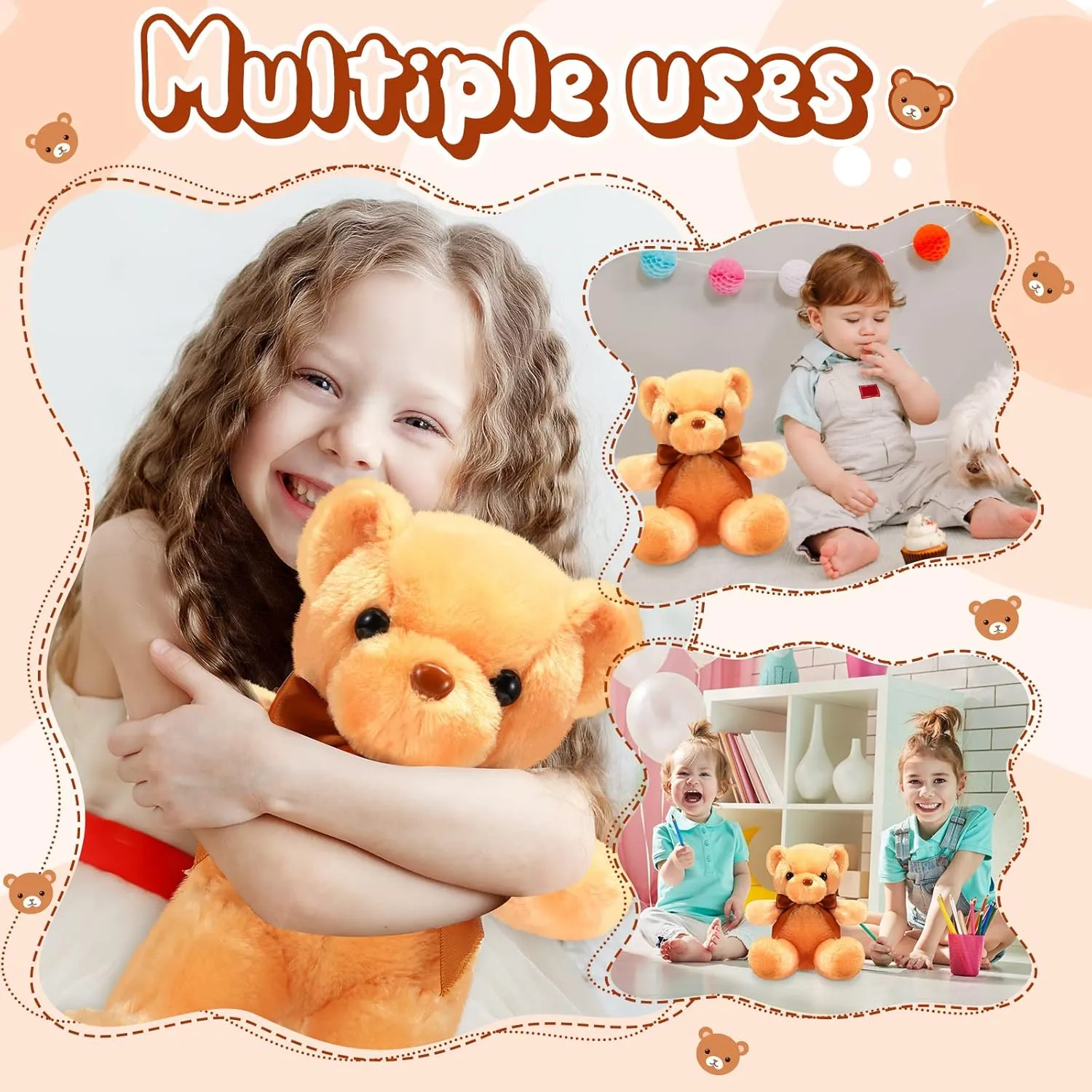Skylety 10 Pieces Bears Bulk Stuffed Animals Soft Plush Toy Gift Bears with Ribbon Bow for Boys Girls Birthday Wedding Baby Shower Party Favor(Brown)