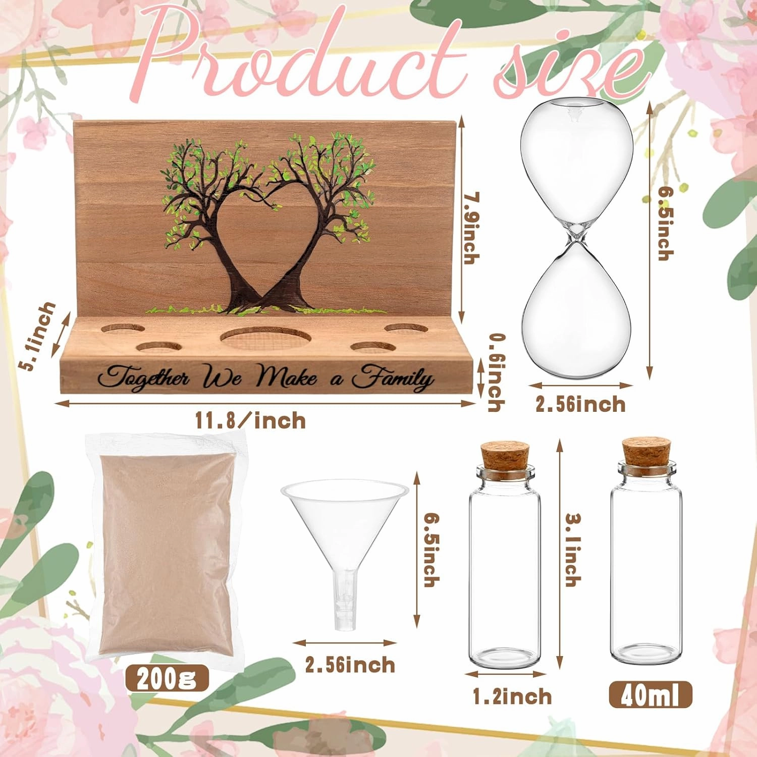 Sliner Unity Sand Ceremony Kit Unity Hour Glass for Wedding Sand Set Wedding with Magnetic Wood Base Hourglass Mini Bottle for Bridal Party(7 Pcs,Fresh)