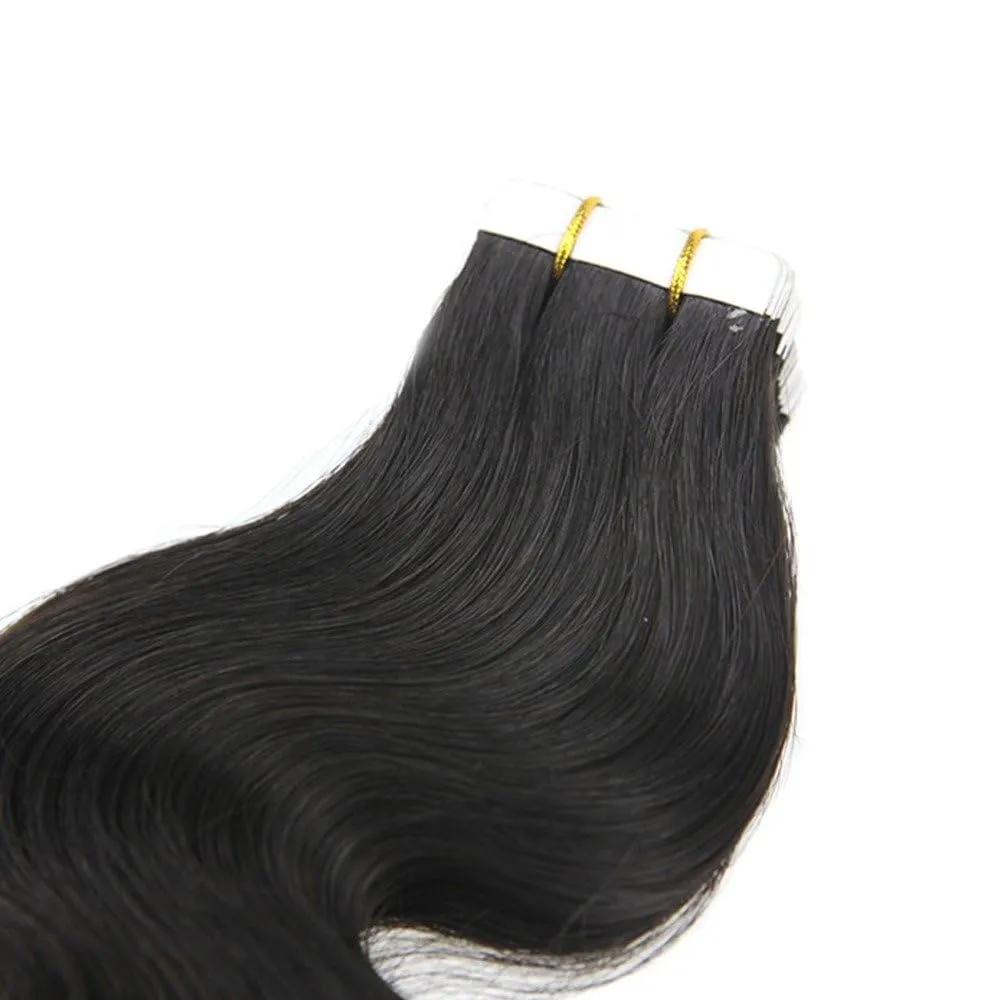 Smartinnov Seamless Tape in Hair Extension 18Inches Remy Human Hair Natrual Black #1B Skin Weft Glue in Hair Extension Body Wave 20pcs 40g/pack (#1B,18inches)