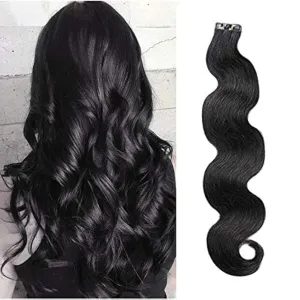Smartinnov Seamless Tape in Hair Extension 18Inches Remy Human Hair Natrual Black #1B Skin Weft Glue in Hair Extension Body Wave 20pcs 40g/pack (#1B,18inches)