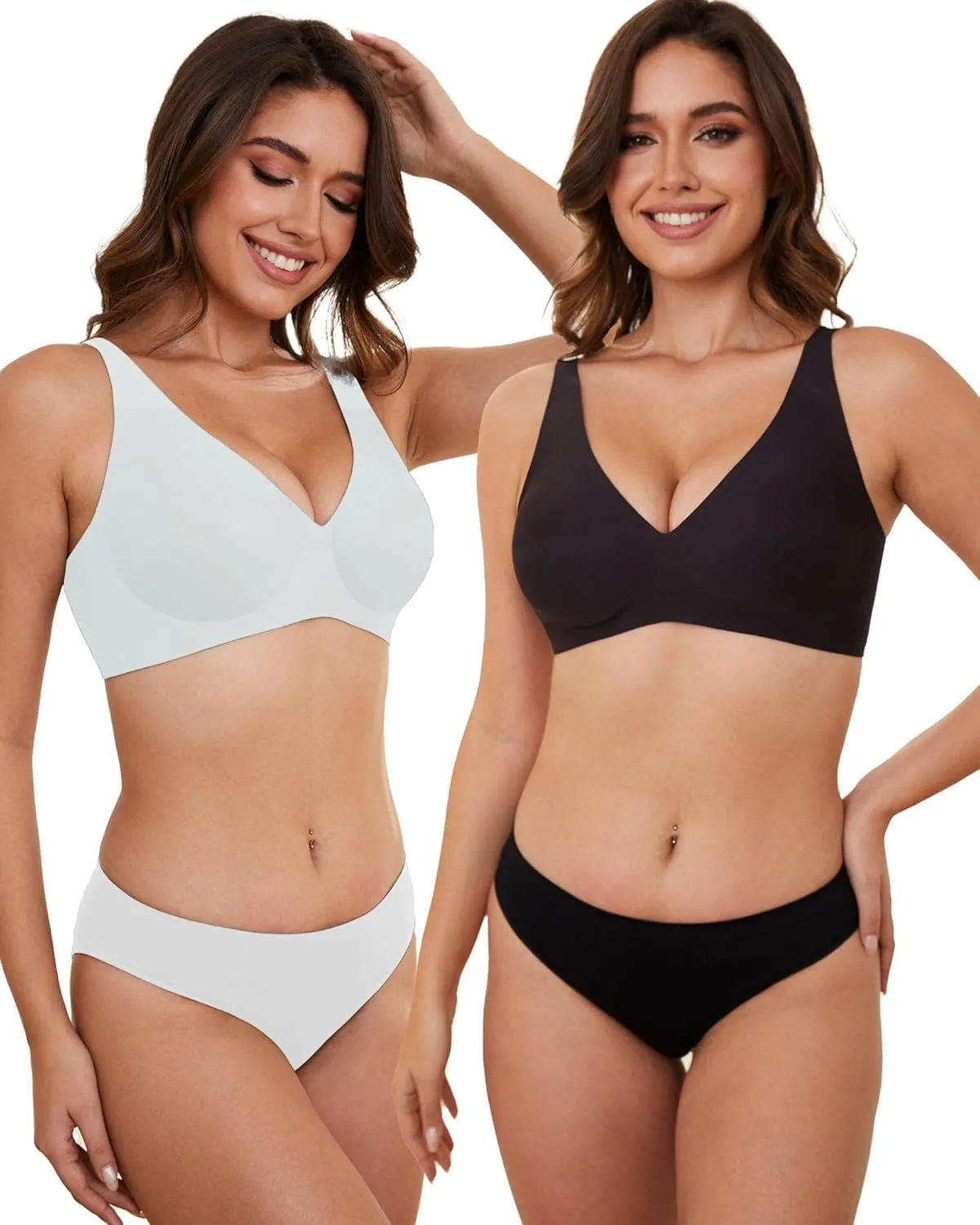 Smooth V Bras for Women No Underwire Seamless Plunge Bralettes T Shirt Sleep Everyday Bra with Bra Extender