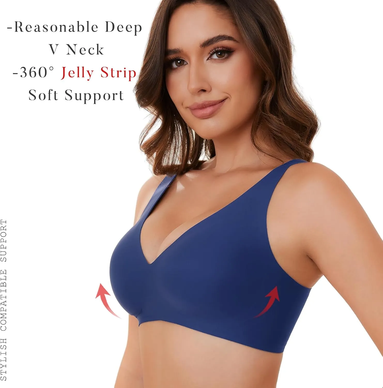 Smooth V Bras for Women No Underwire Seamless Plunge Bralettes T Shirt Sleep Everyday Bra with Bra Extender
