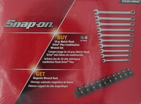 Snap-on 10 pc Metric Flank Drive 10-19mm Plus Combination Wrench Set SOEXM710 With Free Magnetic Wrench Rack