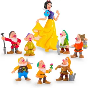 Snow White and The Seven Dwarfs Mini Figurines – 8Pcs Set Princess Figurines with All 7 Dwarfs – Princess Cake Topper Ideal for Birthday, Themed Party, Cupcakes – Safe Non-BPA Plastic