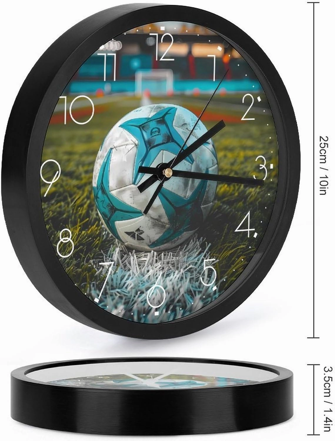 Soccer Ball Wall Clock 10 Inch Silent Non-ticking Battery Operated Decorative Clock for Kitchen Bedroom