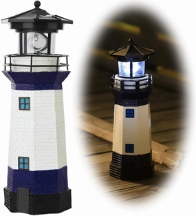 Solar Powered Lighthouse Toy - 11" Tall Solar Lighthouse with Rotating Beacon, 360 Degree Rotating Lighthouse Decoration, Best Lighthouse Gifts for Children(Octagon Blue)