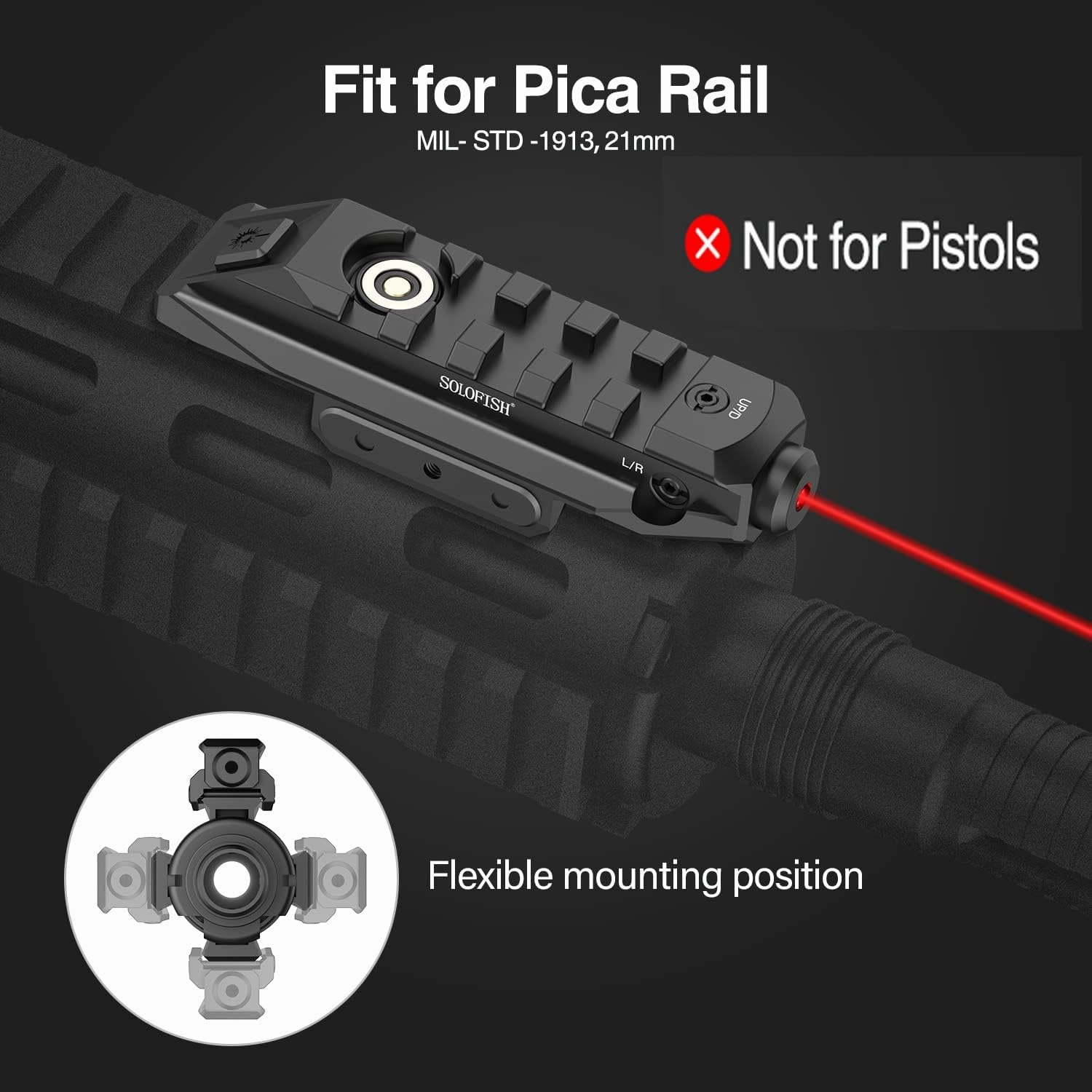SOLOFISH Picatinny/MLOK Mounted Green/Red/Blue Laser Sight, Magnetic Rechargeable, (Laser Output is <5mW, Class IIIA)