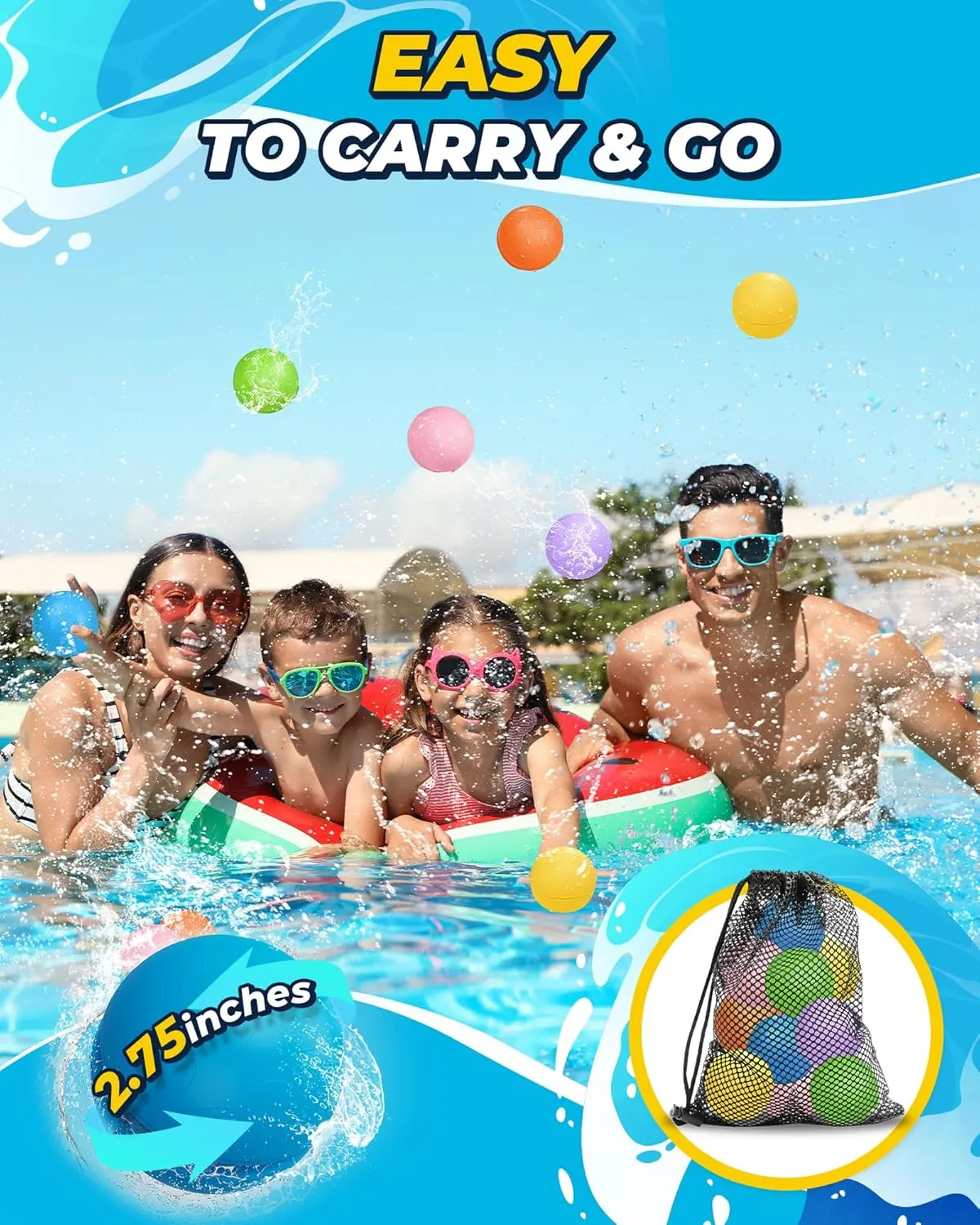SOPPYCID Reusable Magnetic Water Balloons - Kids Summer Outdoor Toys, Fast-Filling, Self-Sealing Water Bombs for Outdoor Games, Summer Party Pack with Storage Bag (16 Pack)