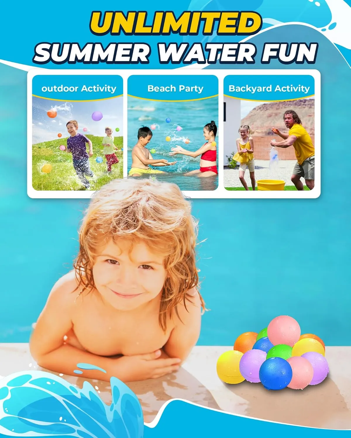 SOPPYCID Reusable Magnetic Water Balloons - Kids Summer Outdoor Toys, Fast-Filling, Self-Sealing Water Bombs for Outdoor Games, Summer Party Pack with Storage Bag (16 Pack)