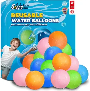 SOPPYCID Reusable Magnetic Water Balloons - Kids Summer Outdoor Toys, Fast-Filling, Self-Sealing Water Bombs for Outdoor Games, Summer Party Pack with Storage Bag (16 Pack)