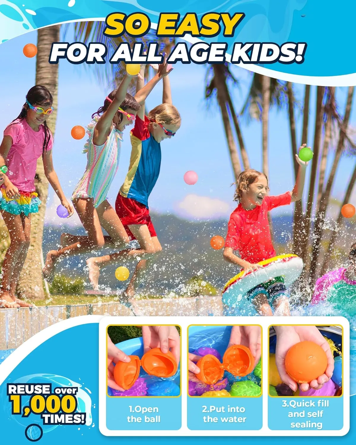 SOPPYCID Reusable Magnetic Water Balloons - Kids Summer Outdoor Toys, Fast-Filling, Self-Sealing Water Bombs for Outdoor Games, Summer Party Pack with Storage Bag (16 Pack)