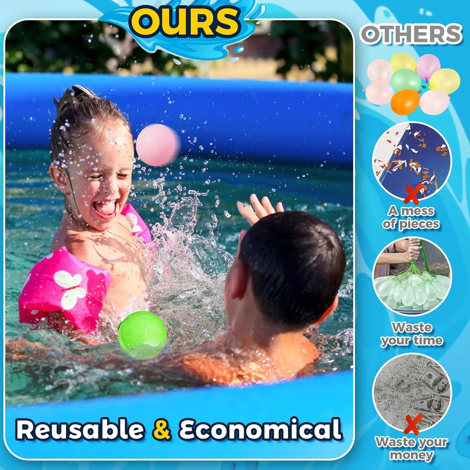 SOPPYCID Reusable Magnetic Water Balloons, Kids Summer Outdoor Toys, Quick Fill Self Sealing Water Bomb for Kids Adult Water Polo Fight Games,Summer Fun Party Water Balls with Storage Bag (8pack)